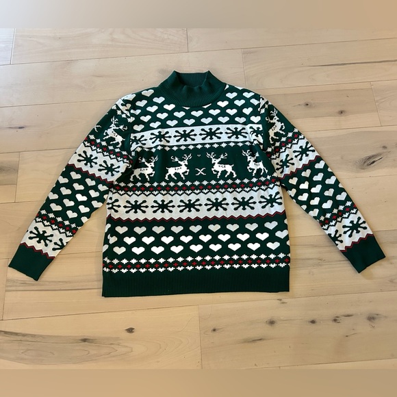 Ugly Christmas Sweater Reindeer Hearts Green/Red/White XL - Picture 5 of 12